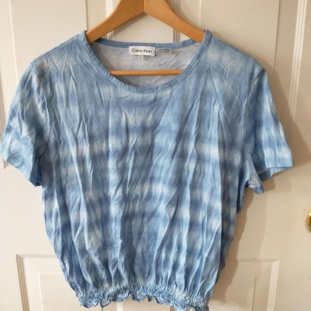 Calvin-klein Women's Blue and White Shirt